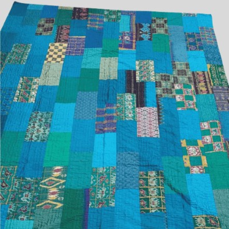 Χειροποίητο Patchwork Κάλυμμα Κρεβατιού με Μετάξι 220x270 