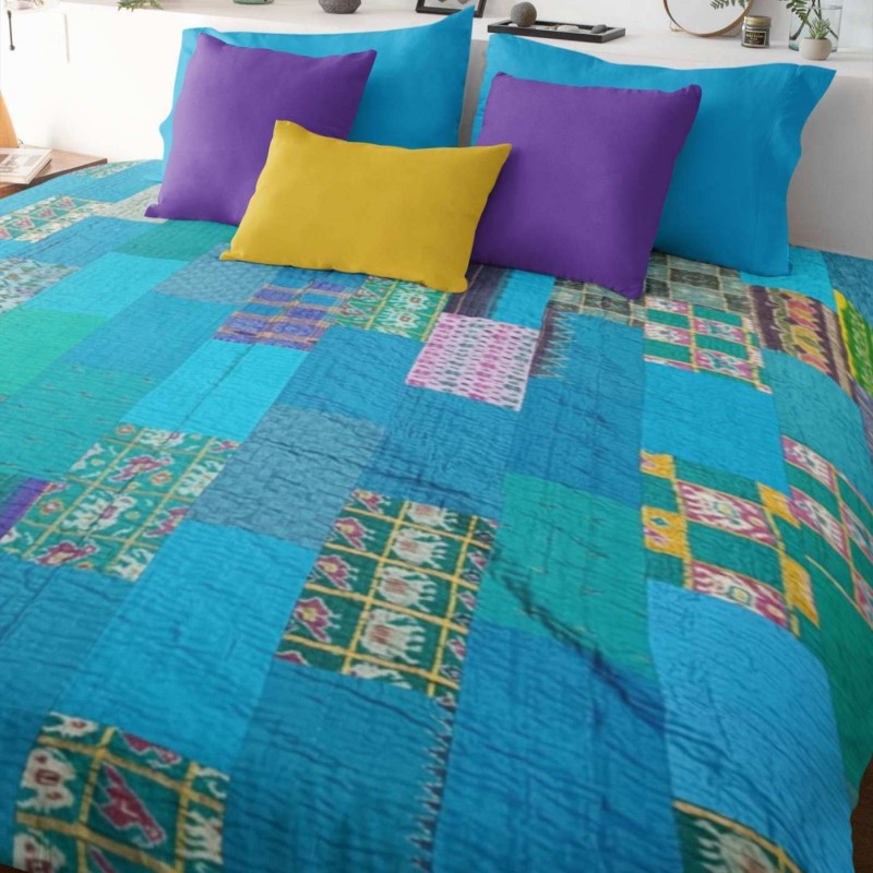 Χειροποίητο Silk Saree Patchwork Bedcover 220x270