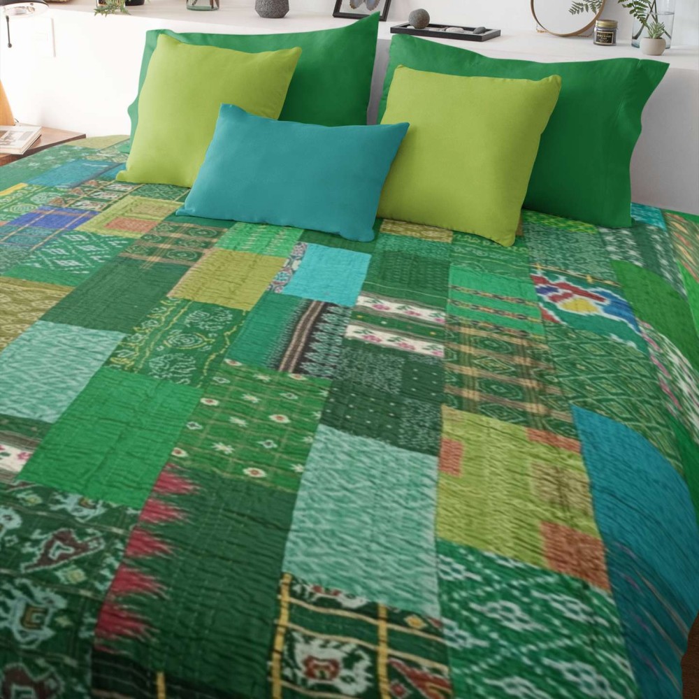 Χειροποίητο Silk Saree Patchwork Bedcover 220x270