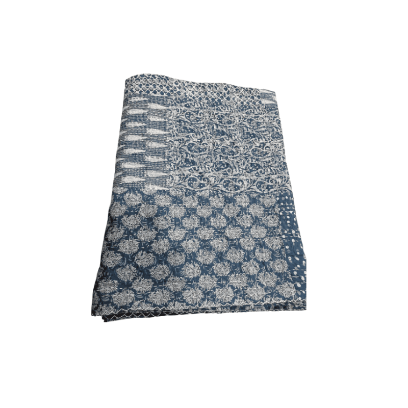 Bedcover Saree Print Patch Gudari Indigo 225X270cm
