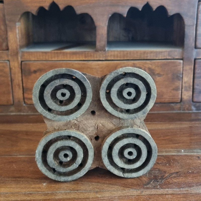 Ξύλινη σφραγίδα Block Printing με Ομόκεντρους Κύκλους – Vintage, Jaipur India (14x14 εκ.)