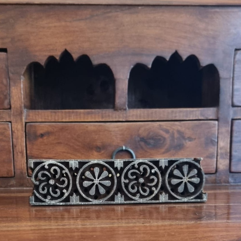 Ξύλινη Σφραγίδα   Block Printing με Κυκλικά Λουλούδια – Vintage, Jaipur India