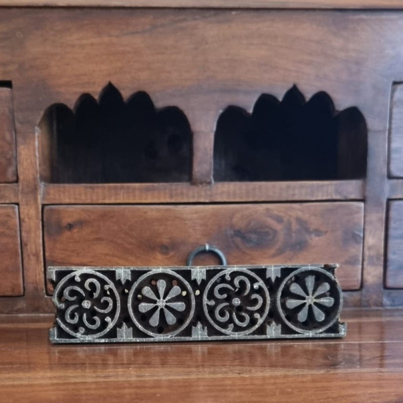 Ξύλινη Σφραγίδα   Block Printing με Κυκλικά Λουλούδια – Vintage, Jaipur India