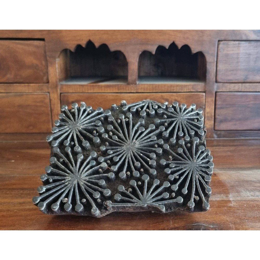 Ξύλινη σφραγίδα Block Printing με Λουλούδια – Vintage, Jaipur India (17x20 εκ.)
