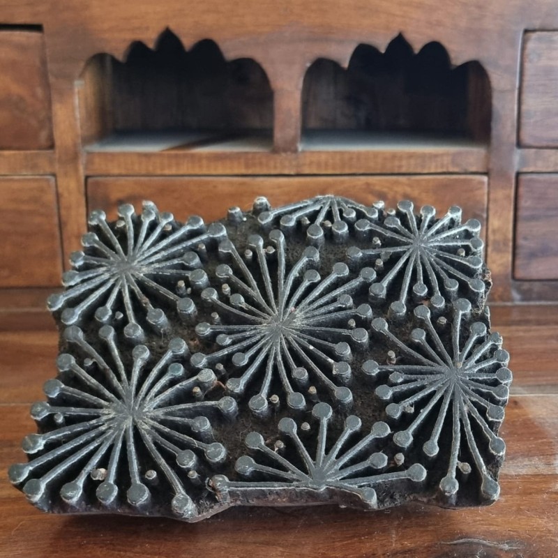 Ξύλινη σφραγίδα Block Printing με Λουλούδια – Vintage, Jaipur India (17x20 εκ.)