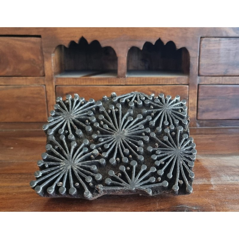 Ξύλινη σφραγίδα Block Printing με Λουλούδια – Vintage, Jaipur India (17x20 εκ.)