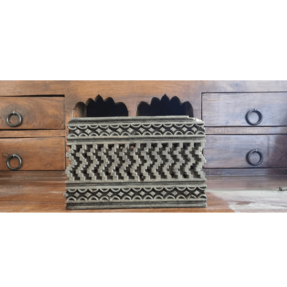 Ξύλινη σφραγίδα Block Printing με Γεωμετρικό Σχέδιο – Vintage, Jaipur India (14x17 εκ.)