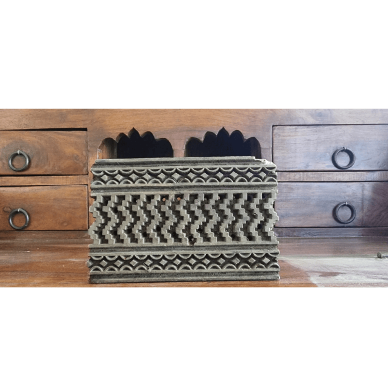 Ξύλινη σφραγίδα Block Printing με Γεωμετρικό Σχέδιο – Vintage, Jaipur India (14x17 εκ.)