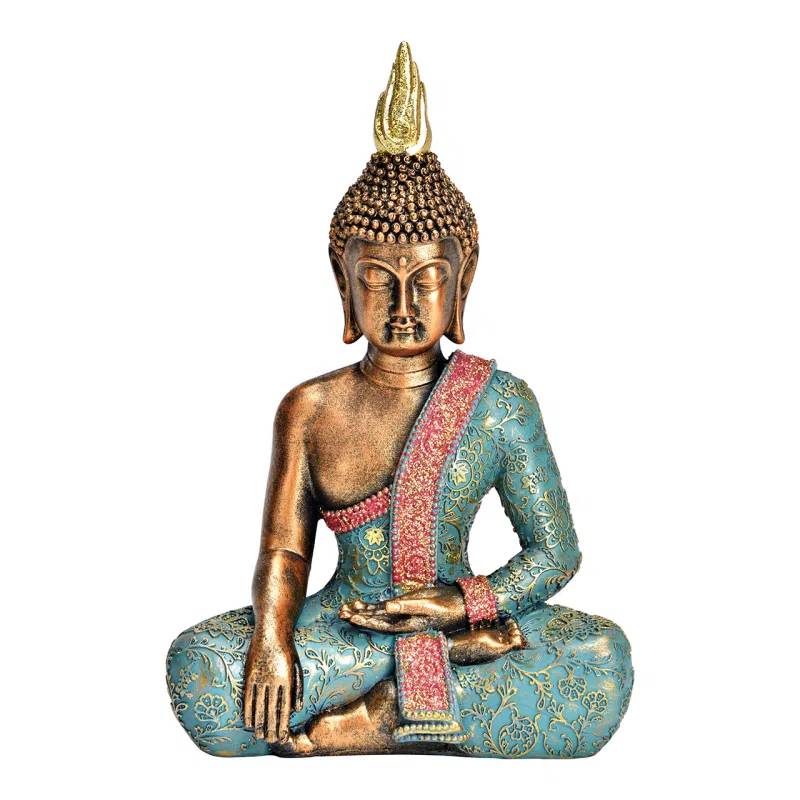 Buddha made of poly turquoise, gold (W/H/D) 17x26x10cm