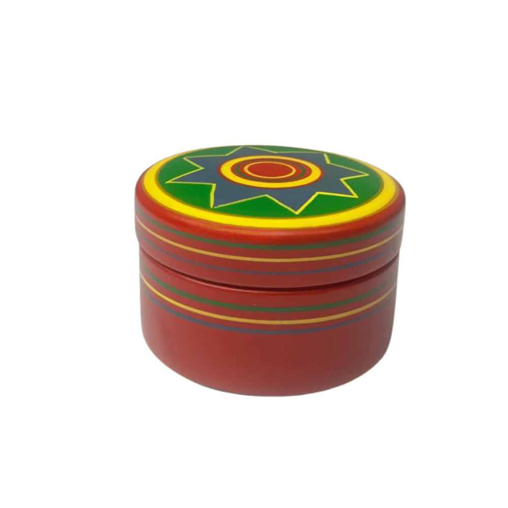 Χειροποίητο Στρογγυλό Ξύλινο Κουτί Indian King (7Χ5cm)