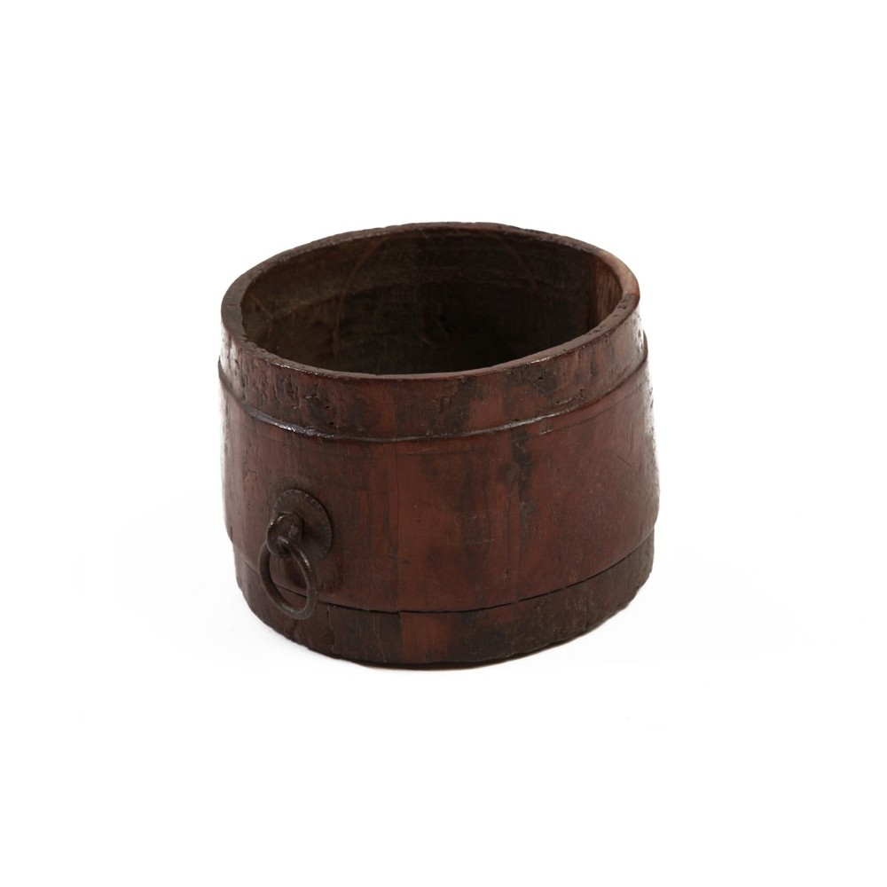 Χειροποίητο Ινδικό Ξύλινο Δοχείο με Σιδερένιο Κρίκο