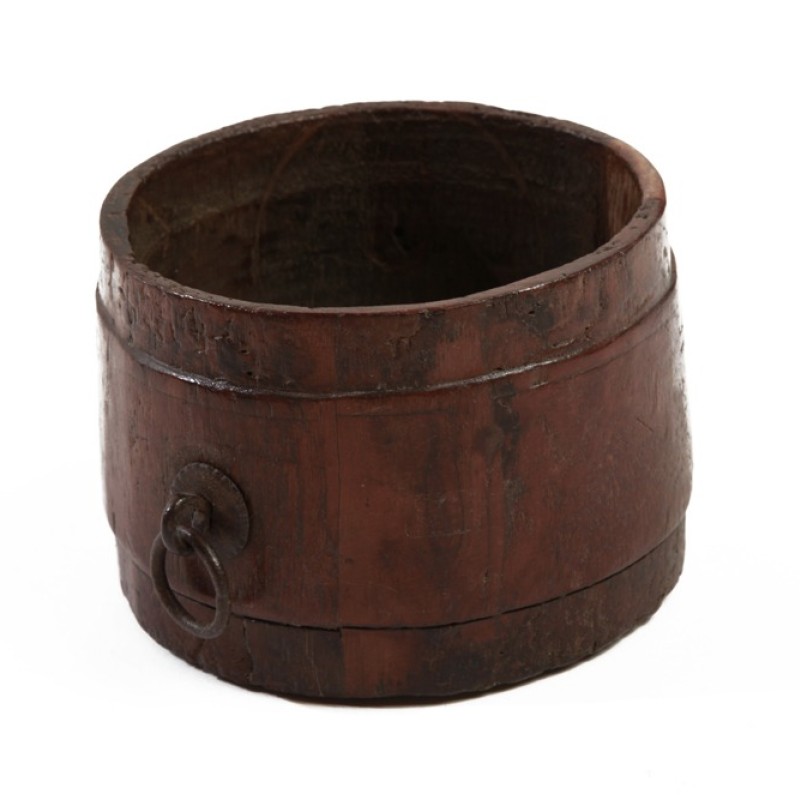 Χειροποίητο Ινδικό Ξύλινο Δοχείο με Σιδερένιο Κρίκο