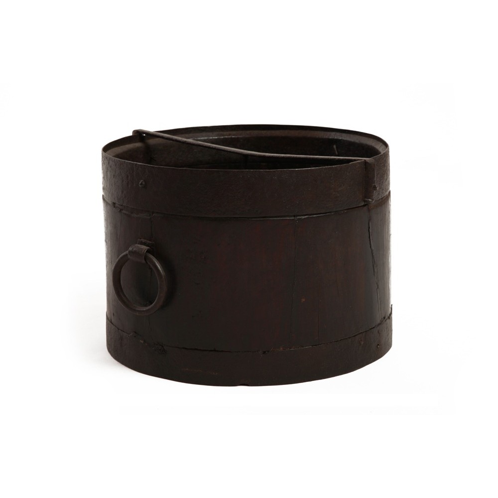 Παραδοσιακό Ινδικό Ξύλινο Δοχείο με Σιδερένιο Κρίκο
