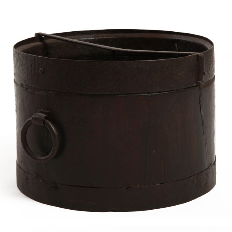 Παραδοσιακό Ινδικό Ξύλινο Δοχείο με Σιδερένιο Κρίκο