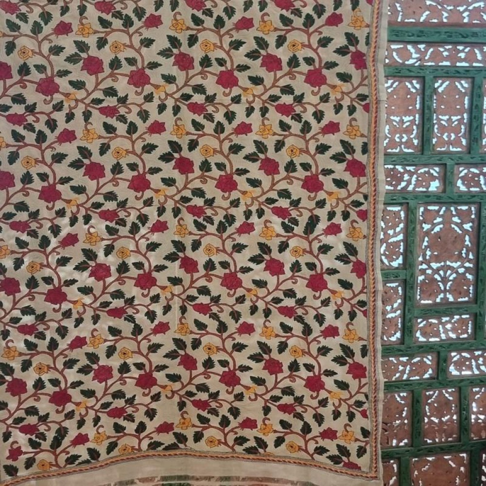 Silk Kantha Throw / Tablecloth, Handmade in India 110X225cm 