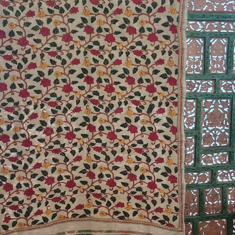 Silk Kantha Throw / Tablecloth, Handmade in India 110X225cm 