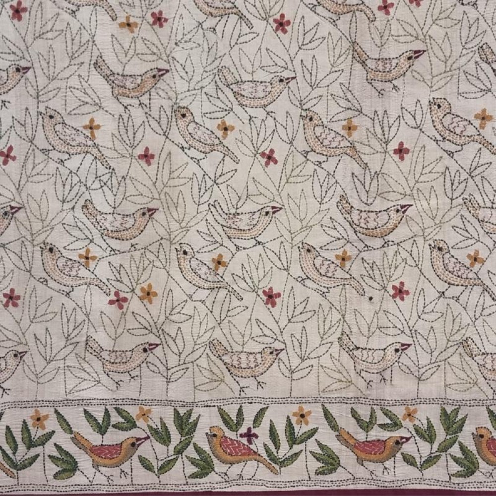 Silk Kantha Throw / Tablecloth, Handmade in India 220X260cm