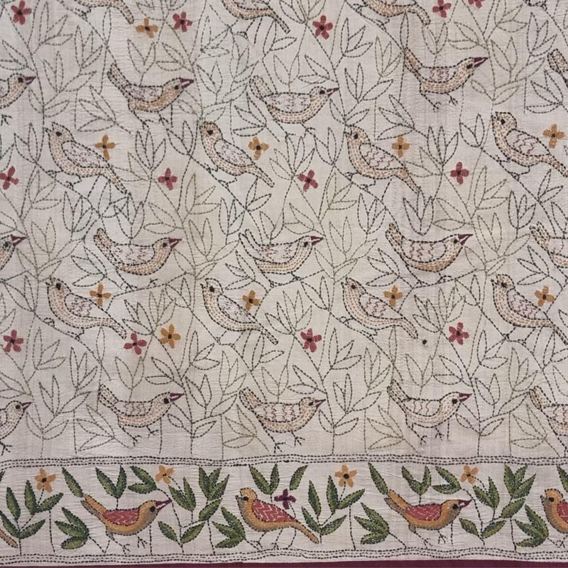 Silk Kantha Throw / Tablecloth, Handmade in India 220X260cm