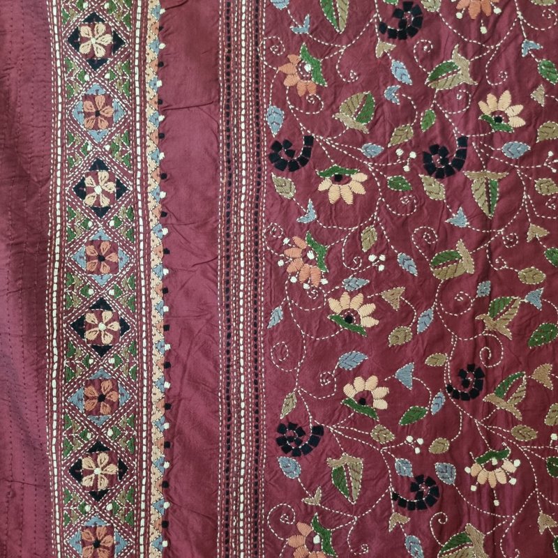 Silk Kantha Throw / Tablecloth, Handmade in India 150X225cm