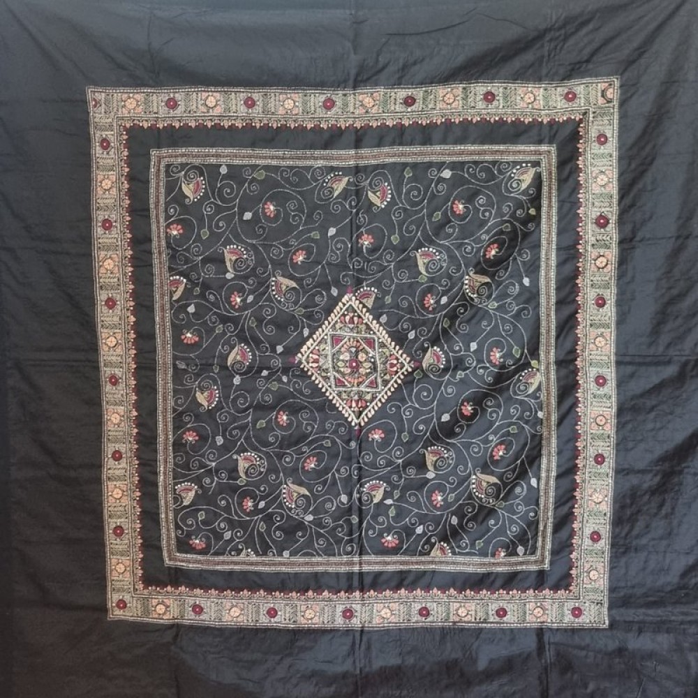Silk Kantha Throw / Tablecloth, Handmade in India 150X150cm