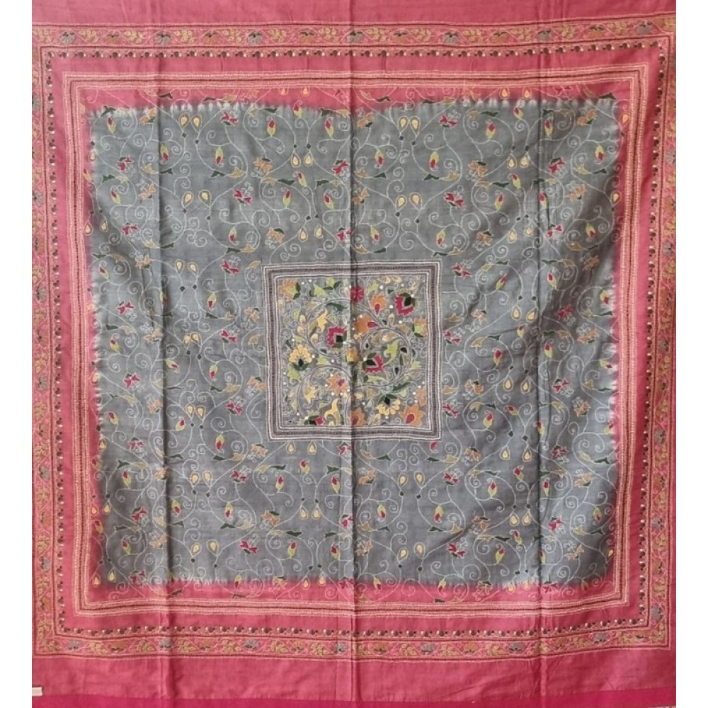 Silk Kantha Throw / Tablecloth, Handmade in India 150X150cm