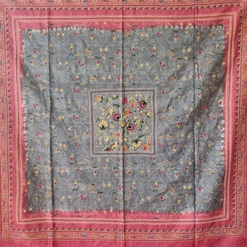 Silk Kantha Throw / Tablecloth, Handmade in India 150X150cm