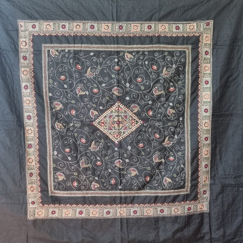 Silk Kantha Throw / Tablecloth, Handmade in India 150X150cm