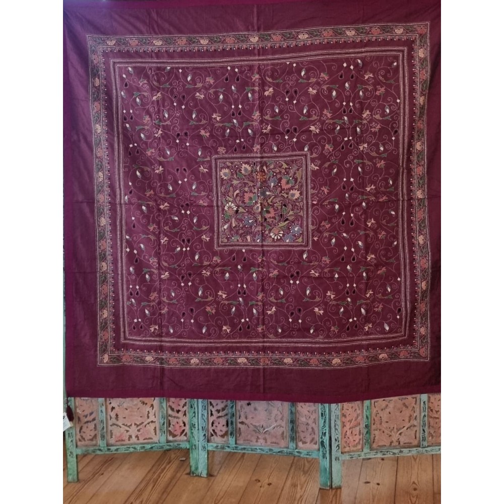 Silk Kantha Throw / Tablecloth, Handmade in India 150X225cm