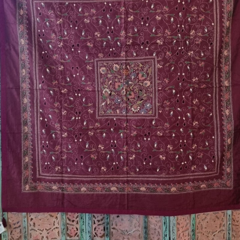 Silk Kantha Throw / Tablecloth, Handmade in India 150X225cm