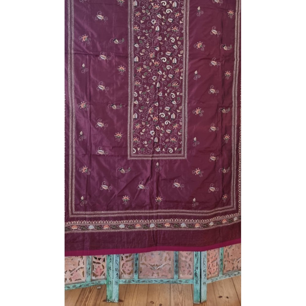 Silk Kantha Throw / Tablecloth, Handmade in India 155X225cm 