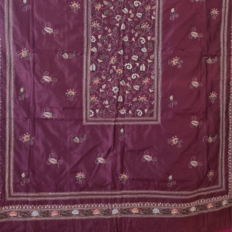 Silk Kantha Throw / Tablecloth, Handmade in India 155X225cm 