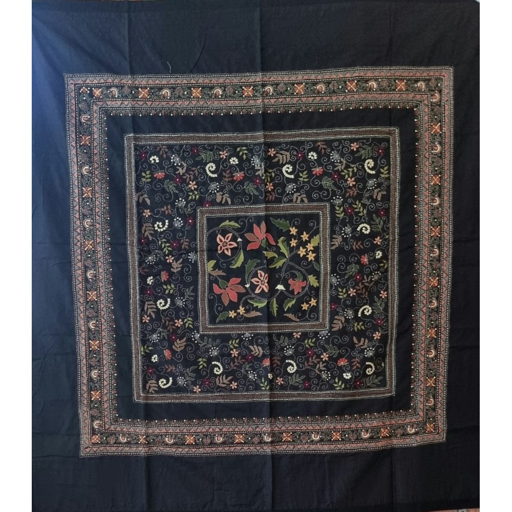 Silk Kantha Throw / Tablecloth, Handmade in India 150X150cm
