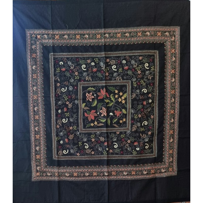 Silk Kantha Throw / Tablecloth, Handmade in India 150X150cm