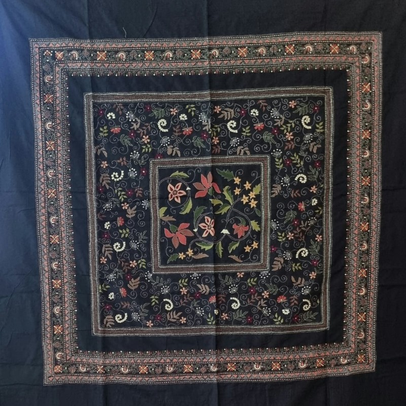 Silk Kantha Throw / Tablecloth, Handmade in India 150X150cm