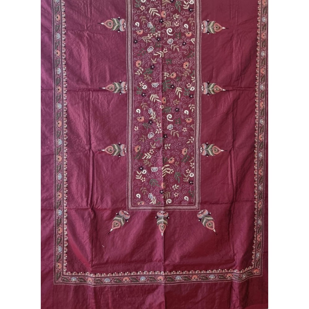 Silk Kantha Throw / Tablecloth, Handmade in India 155X225cm 