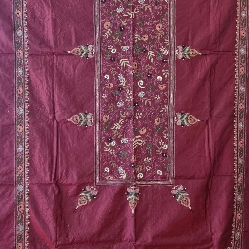 Silk Kantha Throw / Tablecloth, Handmade in India 155X225cm 